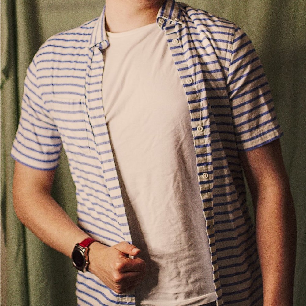 Men's Small Blue & White Striped Button-Down Shirt